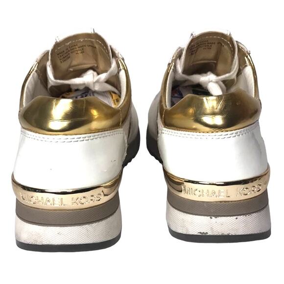 MICHAEL KORS SNEAKERS SHOES WHITE AND GOLD LEATHER AND FABRIC WOMENS SIZE 8.5 - Picture 5 of 14
